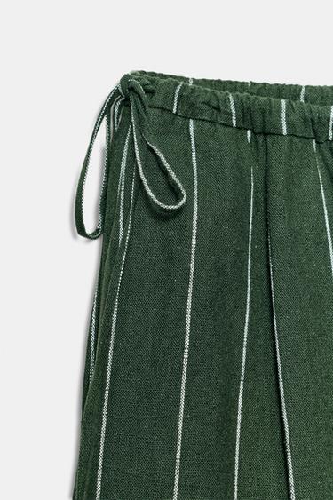 ZW COLLECTION STRIPED LINEN BLEND TROUSERS - Green by Zara - Image 5
