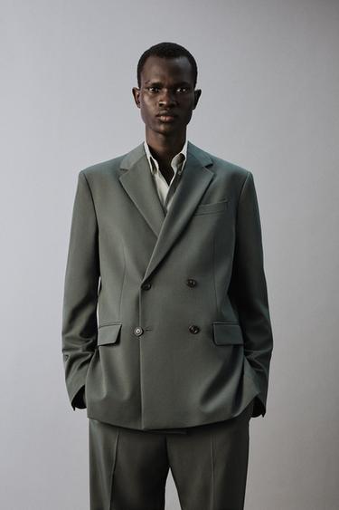 Zara COMFORT SUIT DOUBLE BREASTED BLAZER - Green