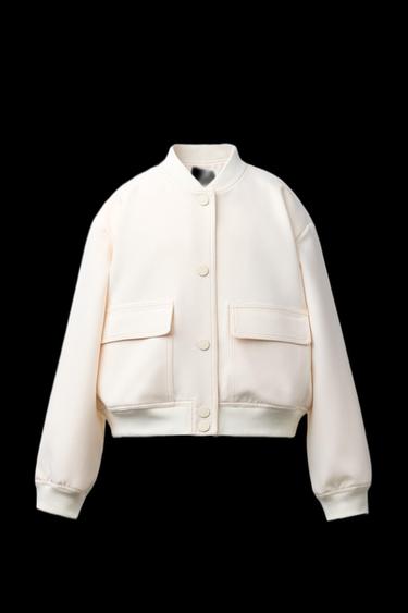 CROPPED BOMBER JACKET WITH SHOULDER PADS - Ecru by Zara
