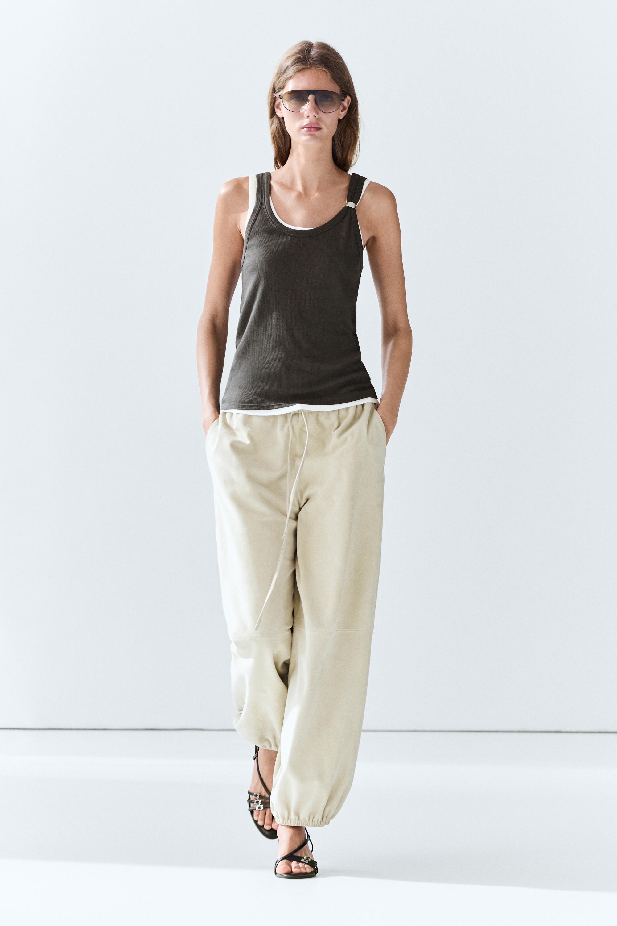 Double-layer strappy top with jewel detail - Brown | ZARA United