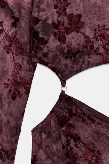ASYMMETRIC FLOCKED TULLE CUT-OUT DRESS - Dark burgundy by Zara - Image 7