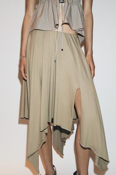 ASYMMETRIC MIDI SKIRT - Light khaki by Zara - Image 2