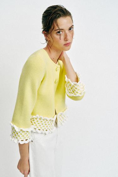 CONTRAST CROCHET KNIT JACKET - Yellow by Zara
