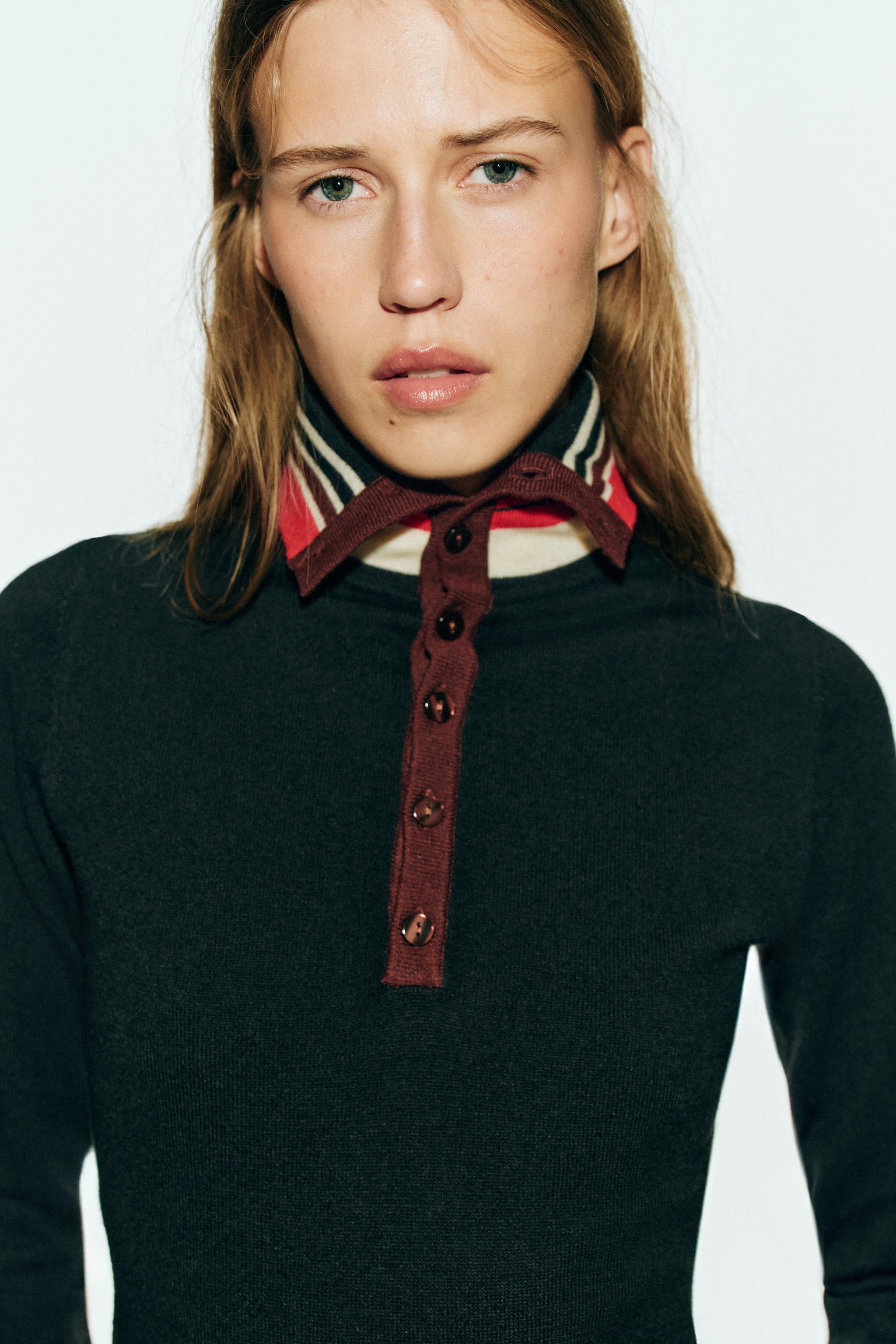STRIPED MOCK-NECK SWEATER