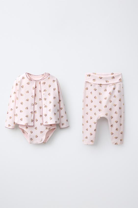 FLORAL PRINT JACKET, BODYSUIT AND LEGGINGS SET - Pink de Zara - Imagen 0