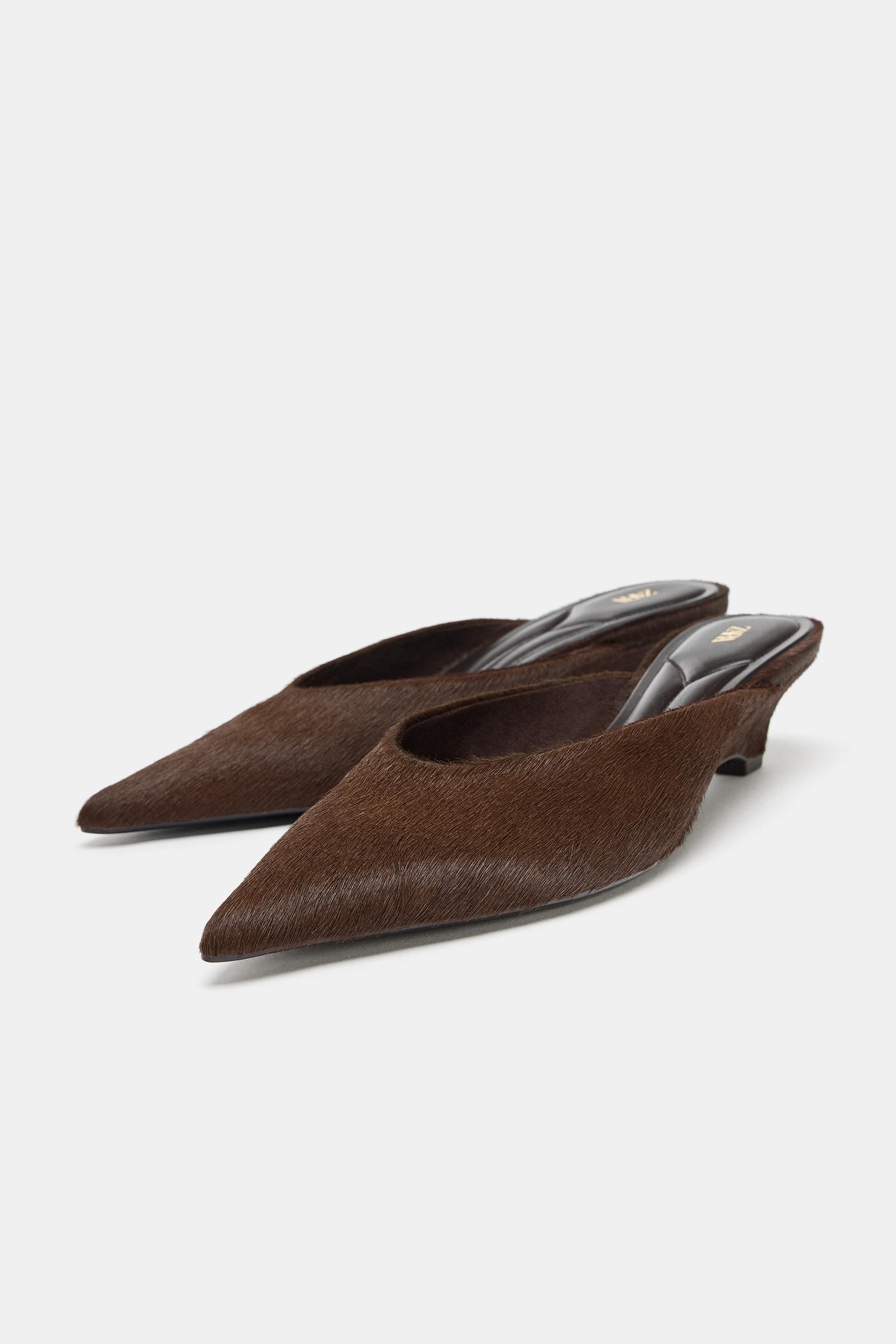CHAUSSURES COMPENSÉES EN CUIR AVEC EFFET FOURRURE