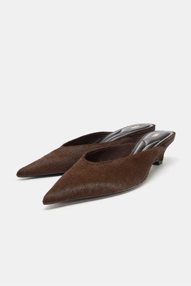 CHAUSSURES COMPENSÉES EN CUIR AVEC EFFET FOURRURE - Marron de Zara - Image 3