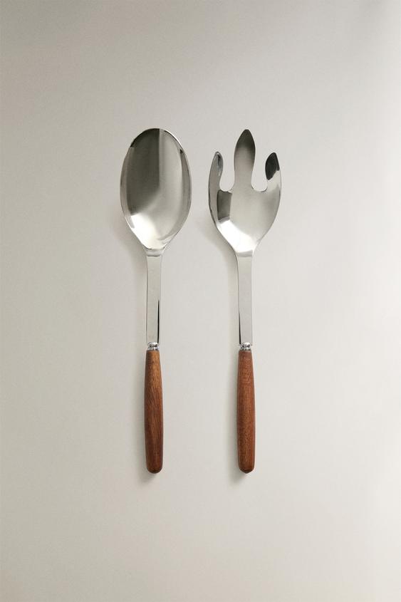 CONJUNTO DE TALHERES DE MADEIRA PARA SALADA (CONJUNTO DE 2) - Bege-claro da Zara - Imagem 0