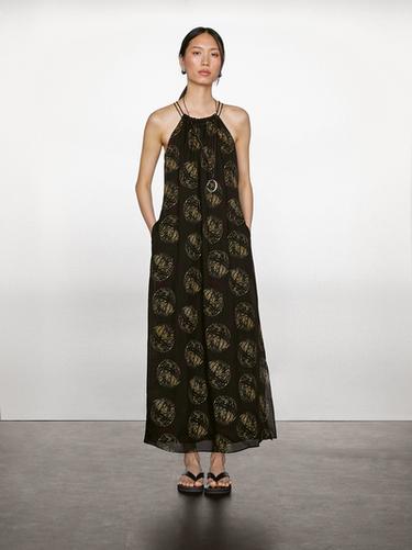 Robe longue imprimée ramie - Marron foncé de Zara