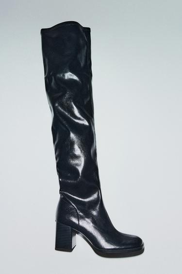 Zara HIGH SHAFT HEELED BOOTS - Black