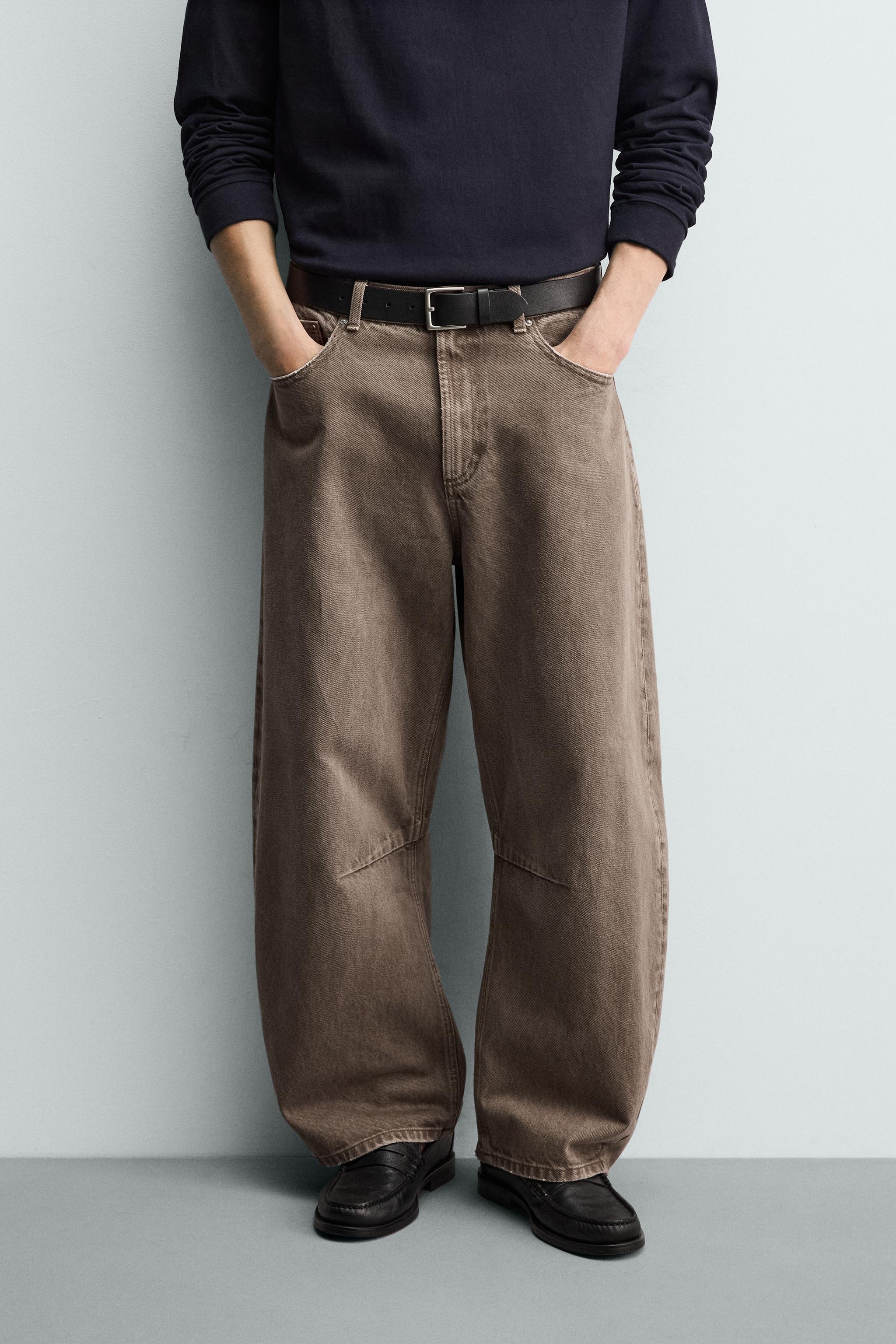 BARREL FIT TROUSERS — Brown
