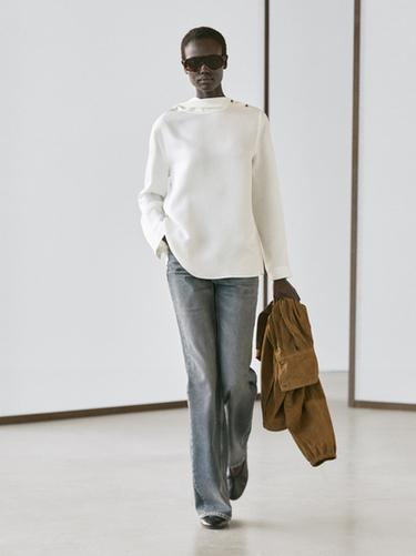 Zara Flowing shirt with button details - Oyster-white - Image 0