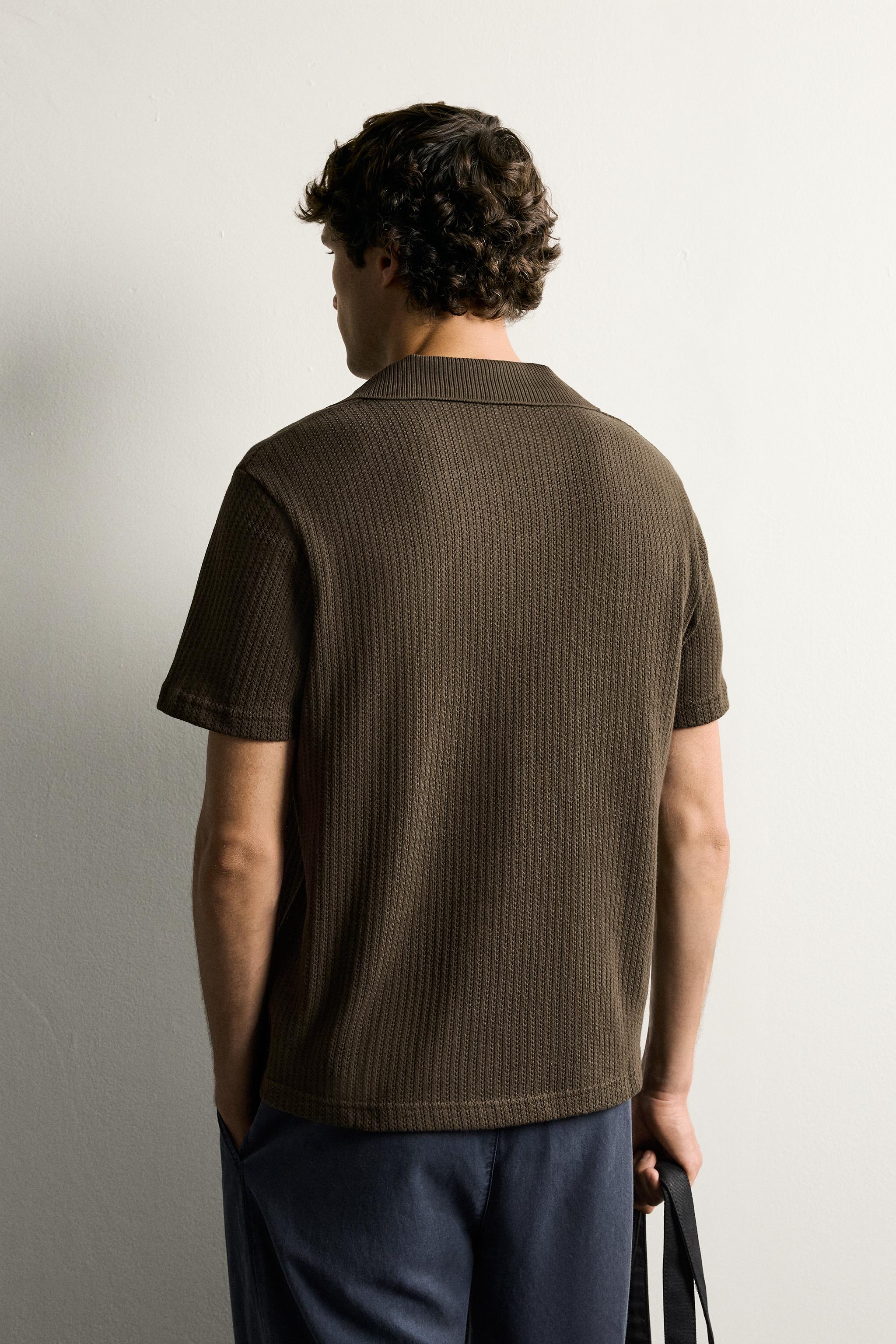 Мужские рубашки Zara REGULAR FIT OPEN-KNIT POLO — фото 3