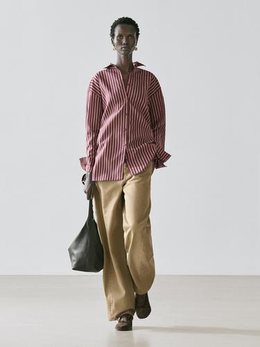 Zara Flowing shirt with striped detailing - Brown - Image 0