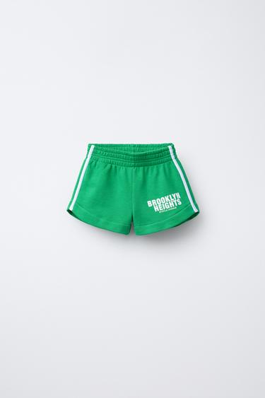 Zara TEXT SIDE STRIPE SHORTS - Green