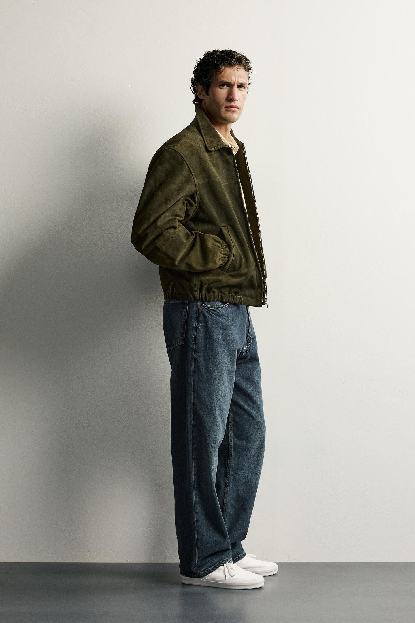Мужская куртка Zara Regular Fit Suede, цвет: Зелёный — фото 4