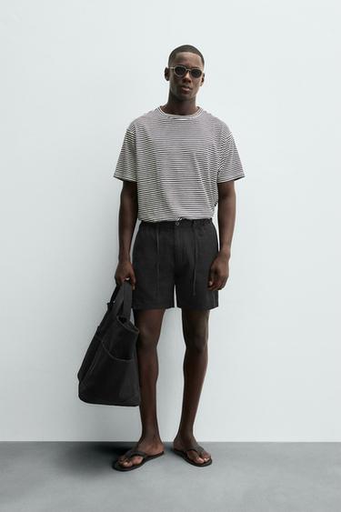 Zara LINEN BLEND SHORTS - Black