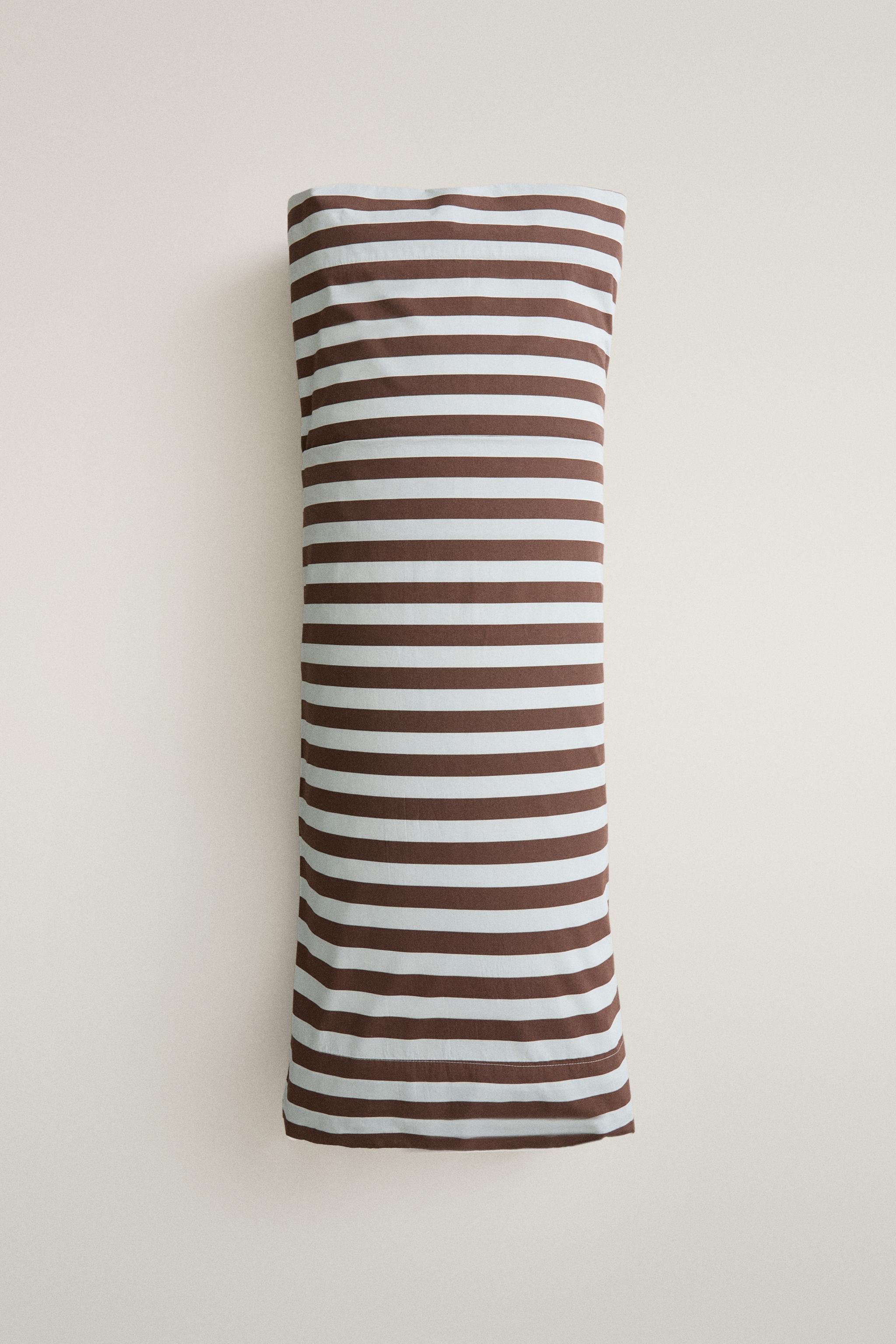 STRIPED COTTON PERCALE DUVET COVER (300 THREAD COUNT)