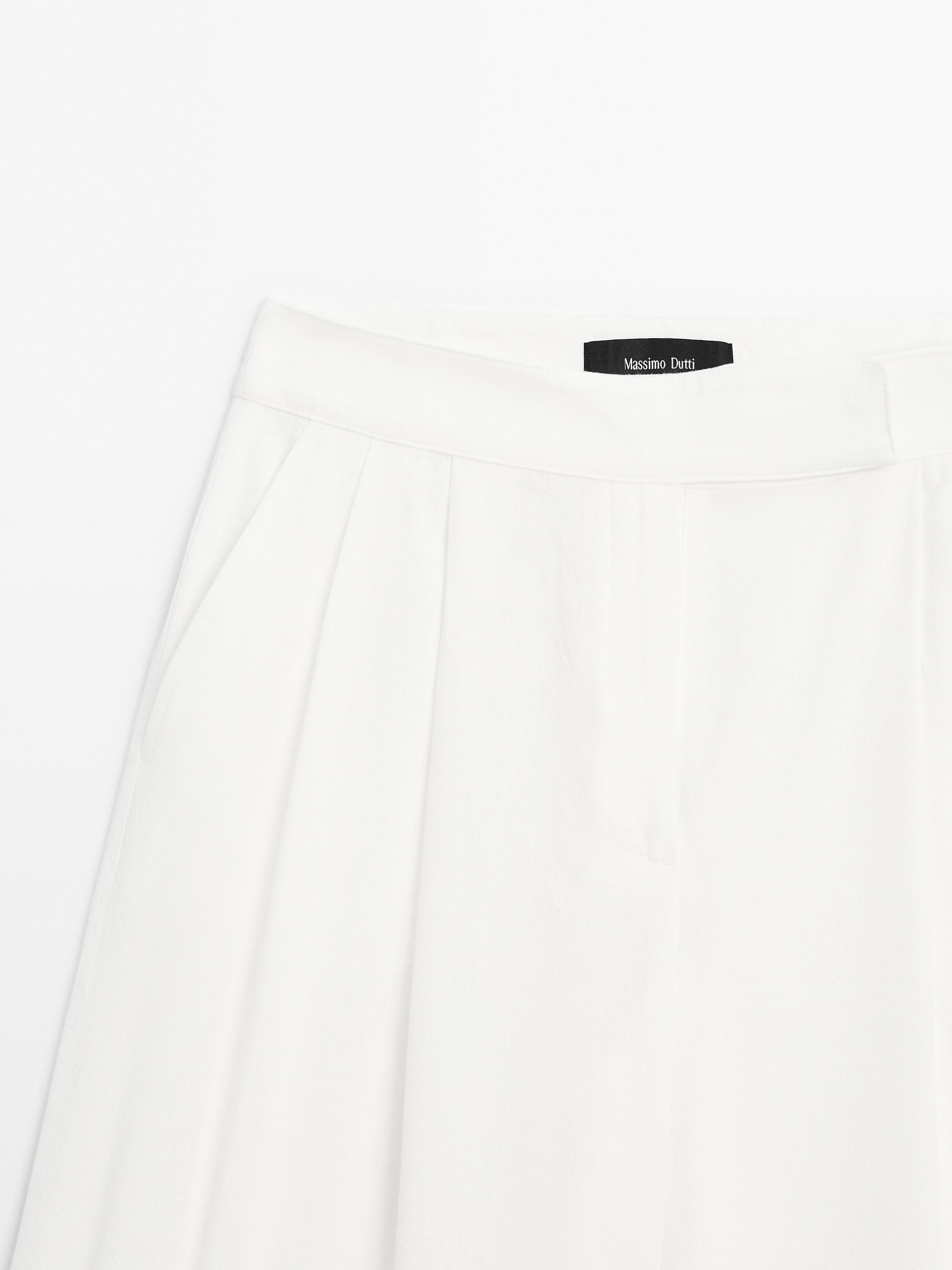Linen blend darted palazzo trousers