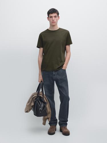 Zara 100% mercerised cotton T-shirt - Khaki - Image 0