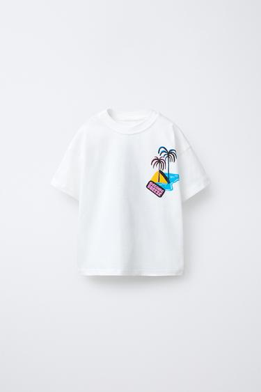 ФУТБОЛКА С ПРИНТОМ «ПАЛЬМЫ» — БЕЛЫЙ от Zara
