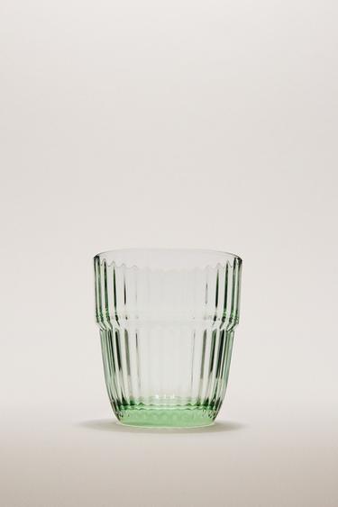 Zara COLORED STRIPED GLASS TUMBLER - Green