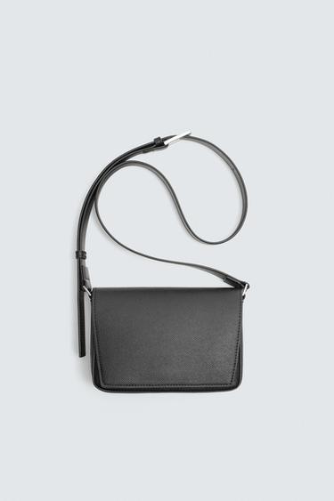 Zara TEXTURED CROSSBODY BAG - Black