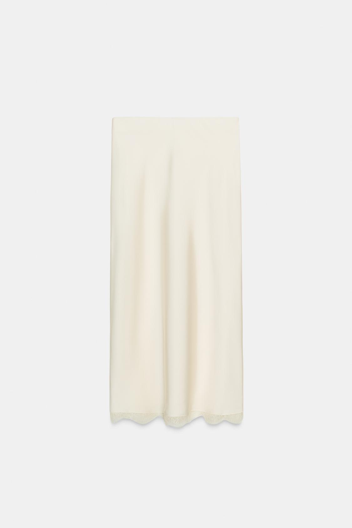 SATIN MIDI LACE SKIRT