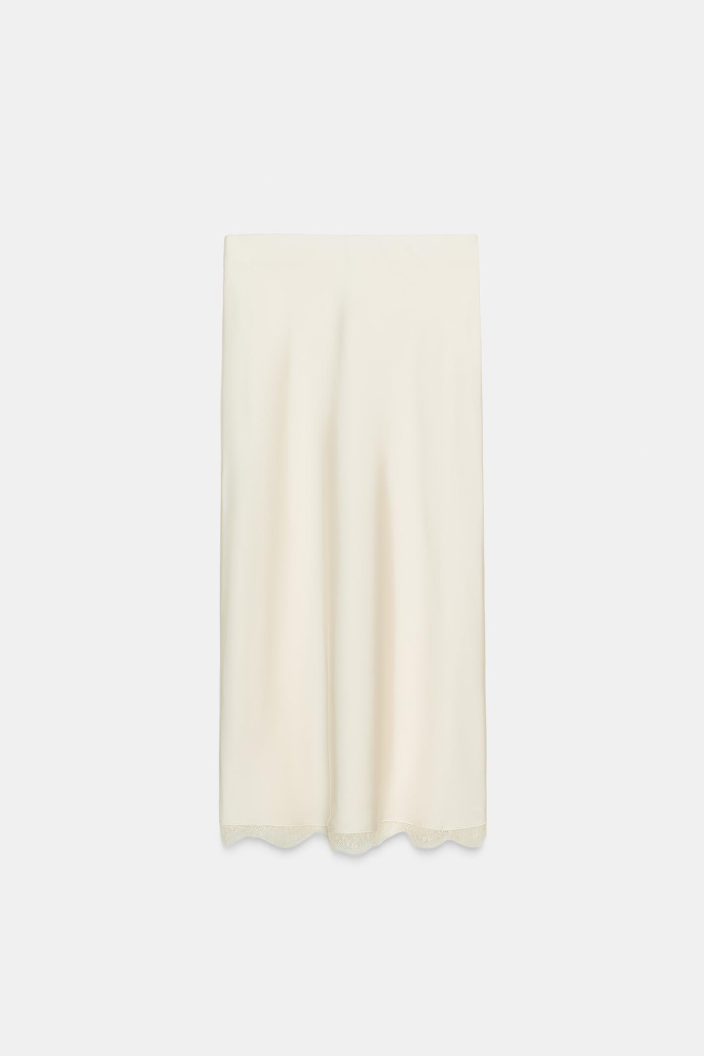 SATIN MIDI LACE SKIRT
