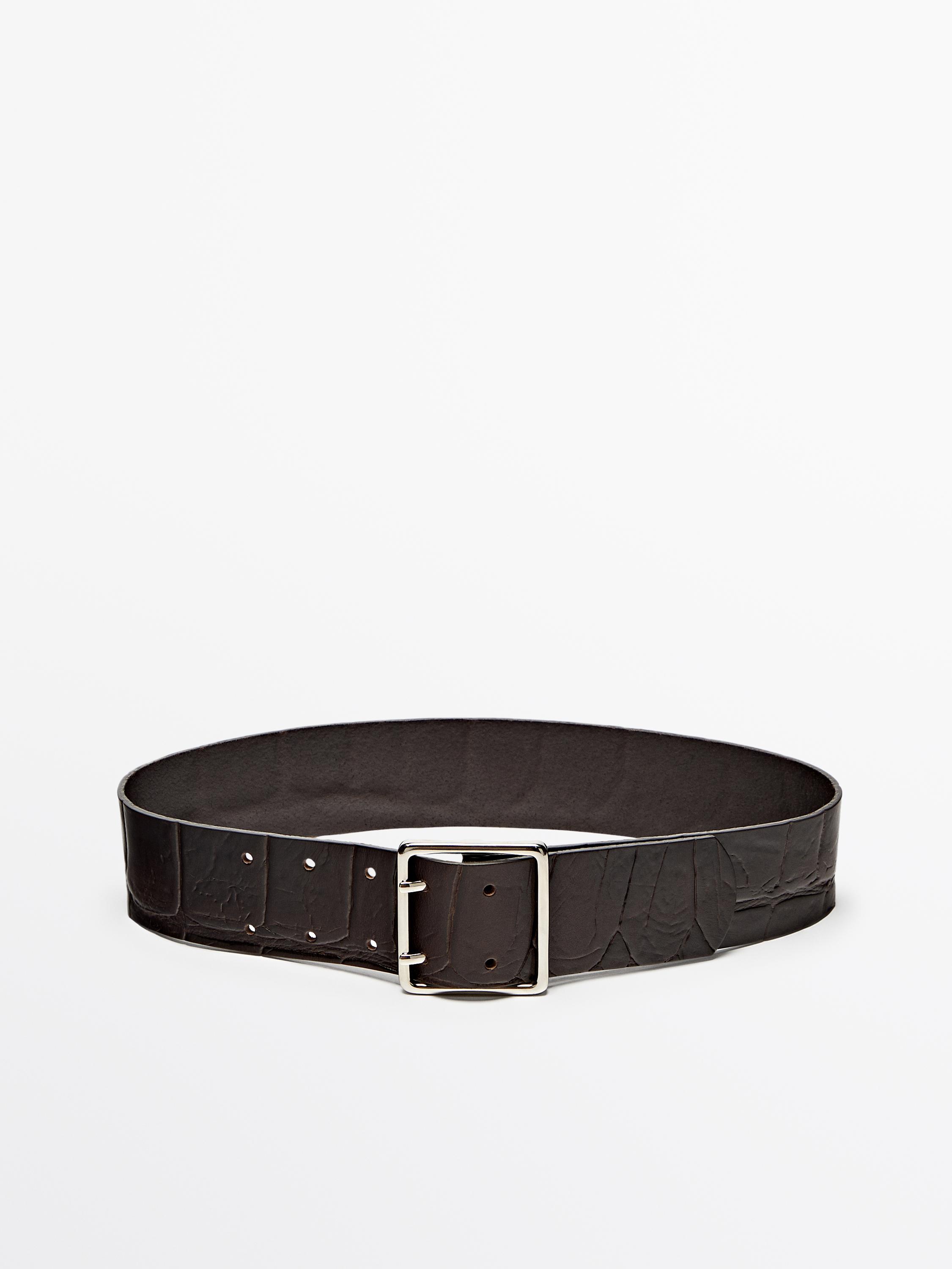 Leather belt with square buckle - Brown | ZARA Canada