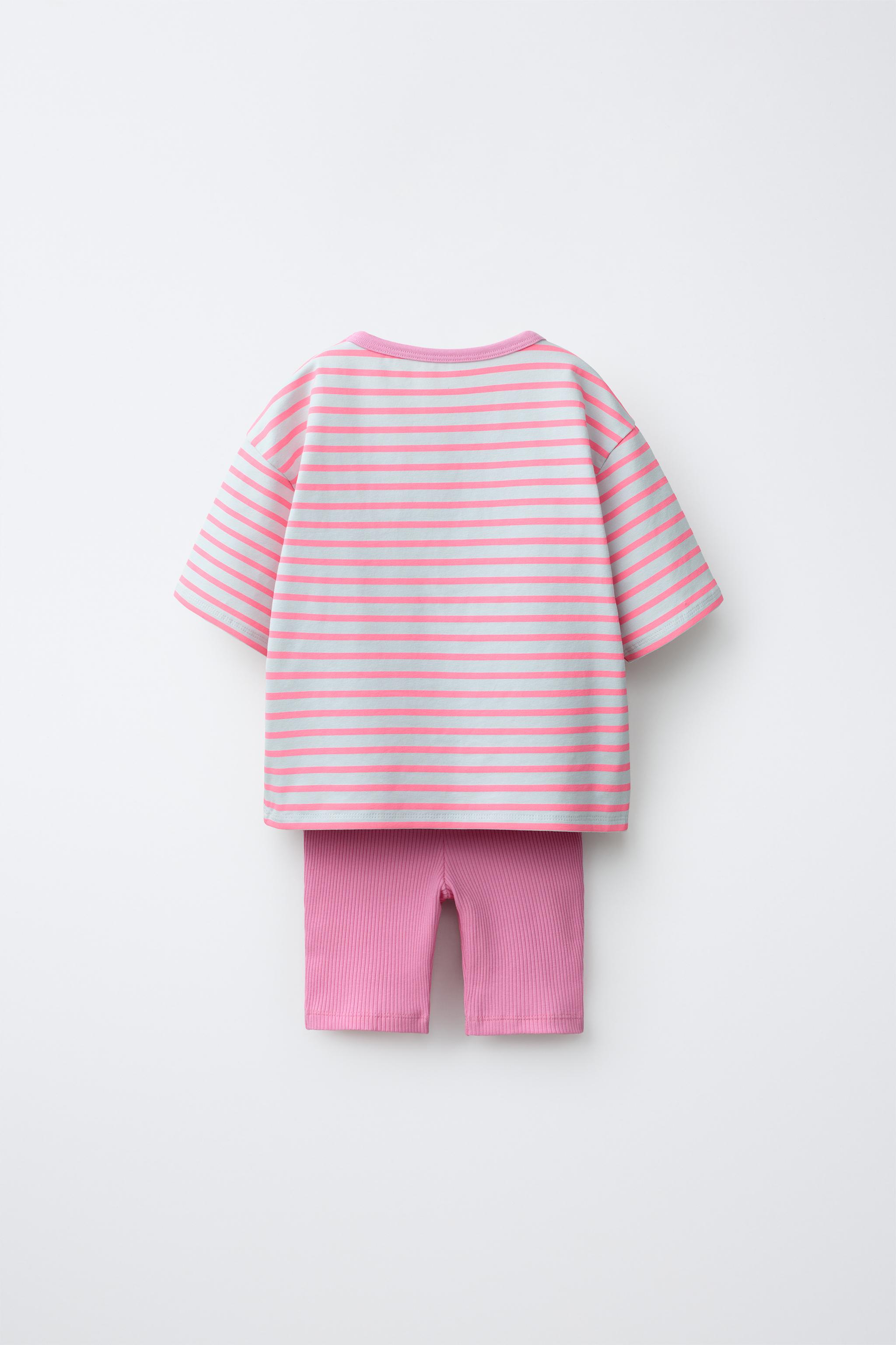 STRIPED T-SHIRT AND BIKER LEGGINGS SET — raspberry (alternate view)