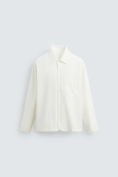 CHEMISE STRUCTURÉE À RAYURES - Blanc de Zara - Image 7