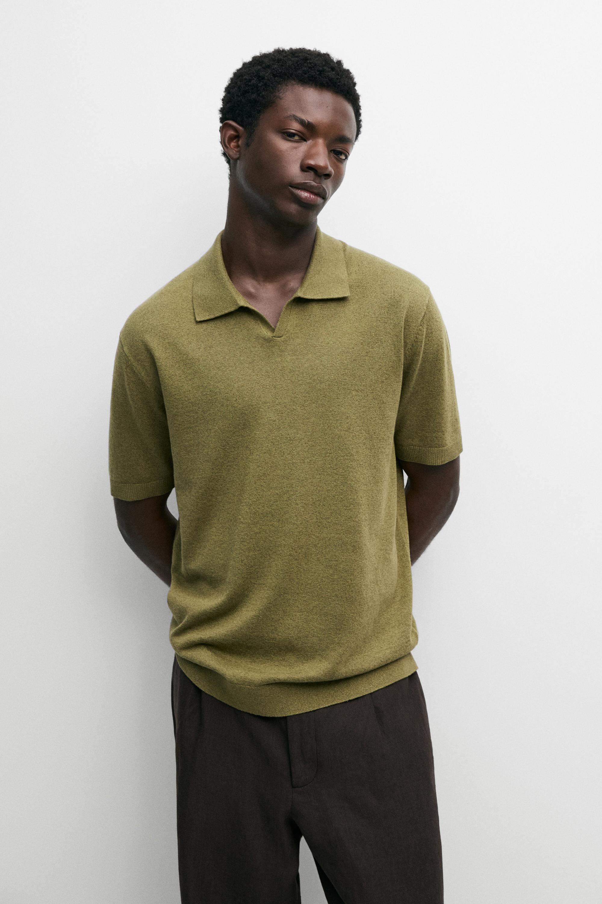 Linen blend knit polo sweater — Intense yellow