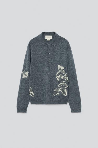 POLO PUNTO 100% LANA INTARSIA BORDADO - Gris medio de Zara