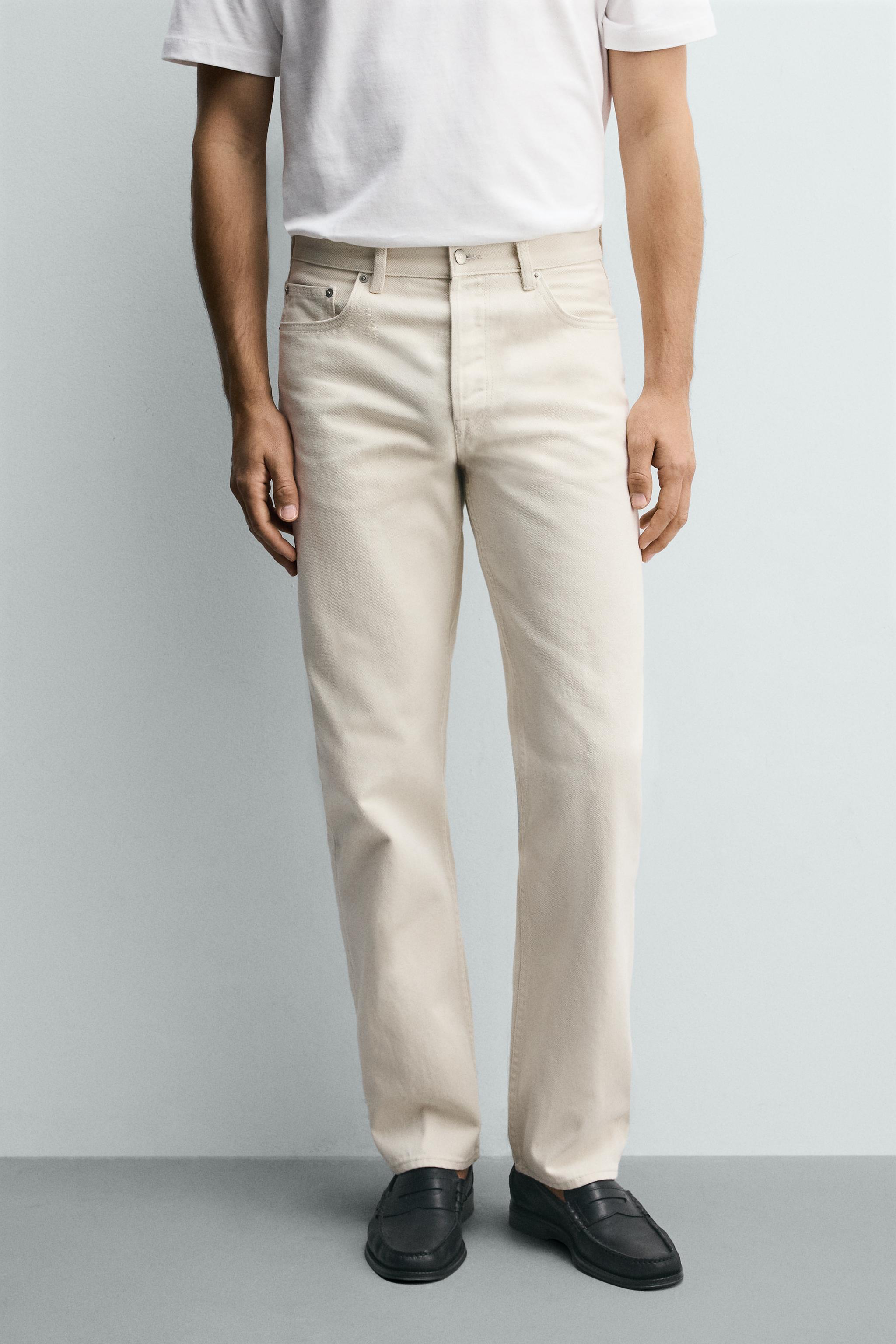 STRAIGHT-LEG JEANS — Oyster-white