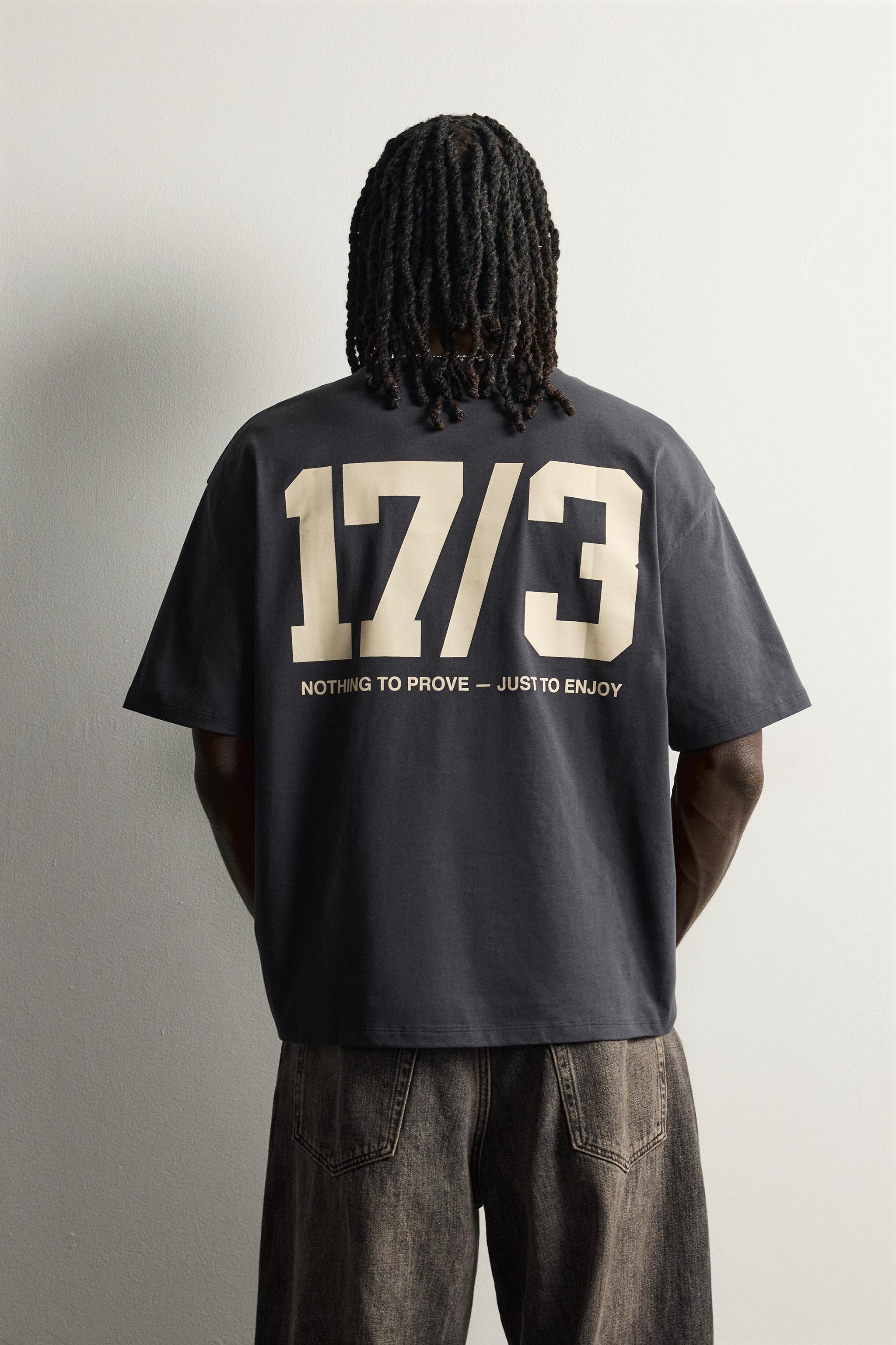 Мужские футболки Zara BOXY FIT CONTRAST PRINT T-SHIRT — фото 3