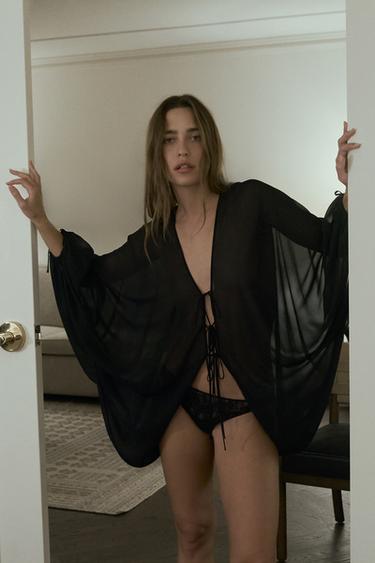 TOP GEORGETTE À MANCHES BOUFFANTES ÉDITION LIMITÉE - Noir de Zara - Image 2