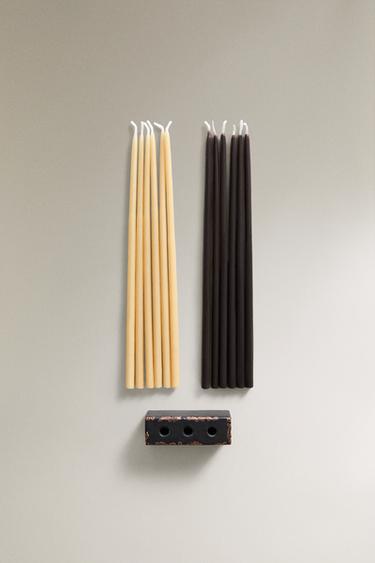 VELOURS CUIR KAARS EN KAARSHOUDER SET - Bruin van Zara - Afbeelding 0