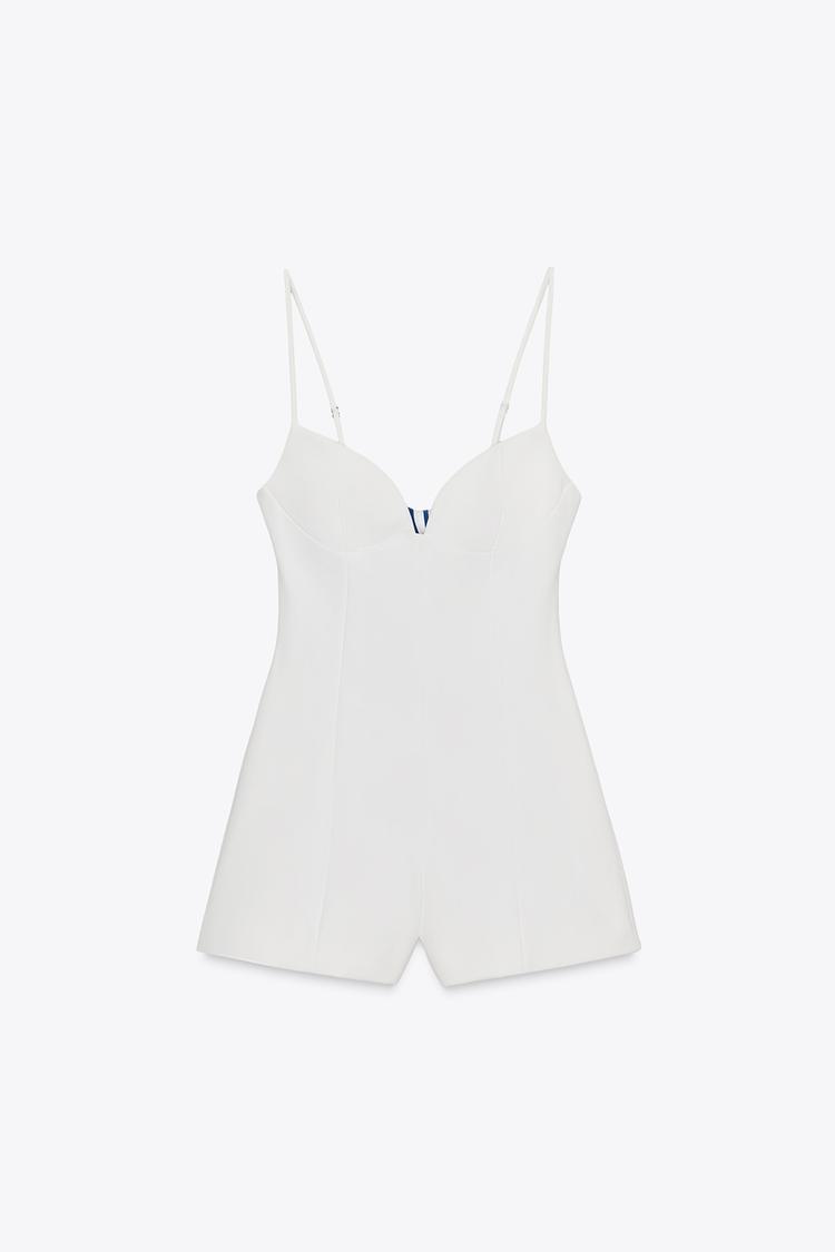 COMBI-SHORT AJOURÉ FOULARD RAYURES Blanc ZARA France