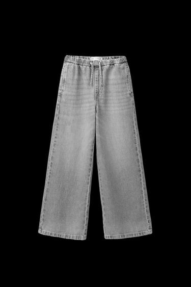 Zara WIDE LEG DRAWSTRING JEANS - Gray - Image 0