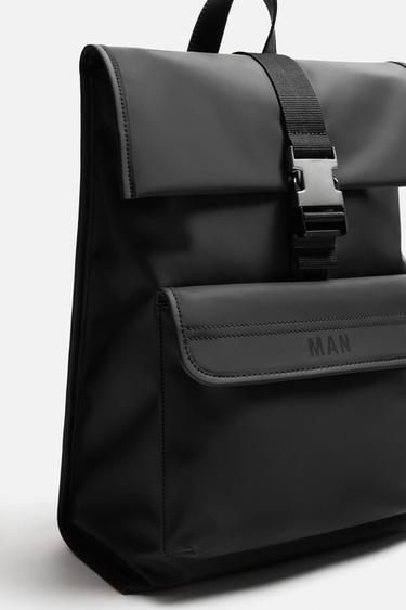 Zara RUBBERIZED FLAP BACKPACK - Black