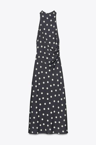 ROBE MIDI SATINÉE À POIS - Bleu marine foncé de Zara - Image 2