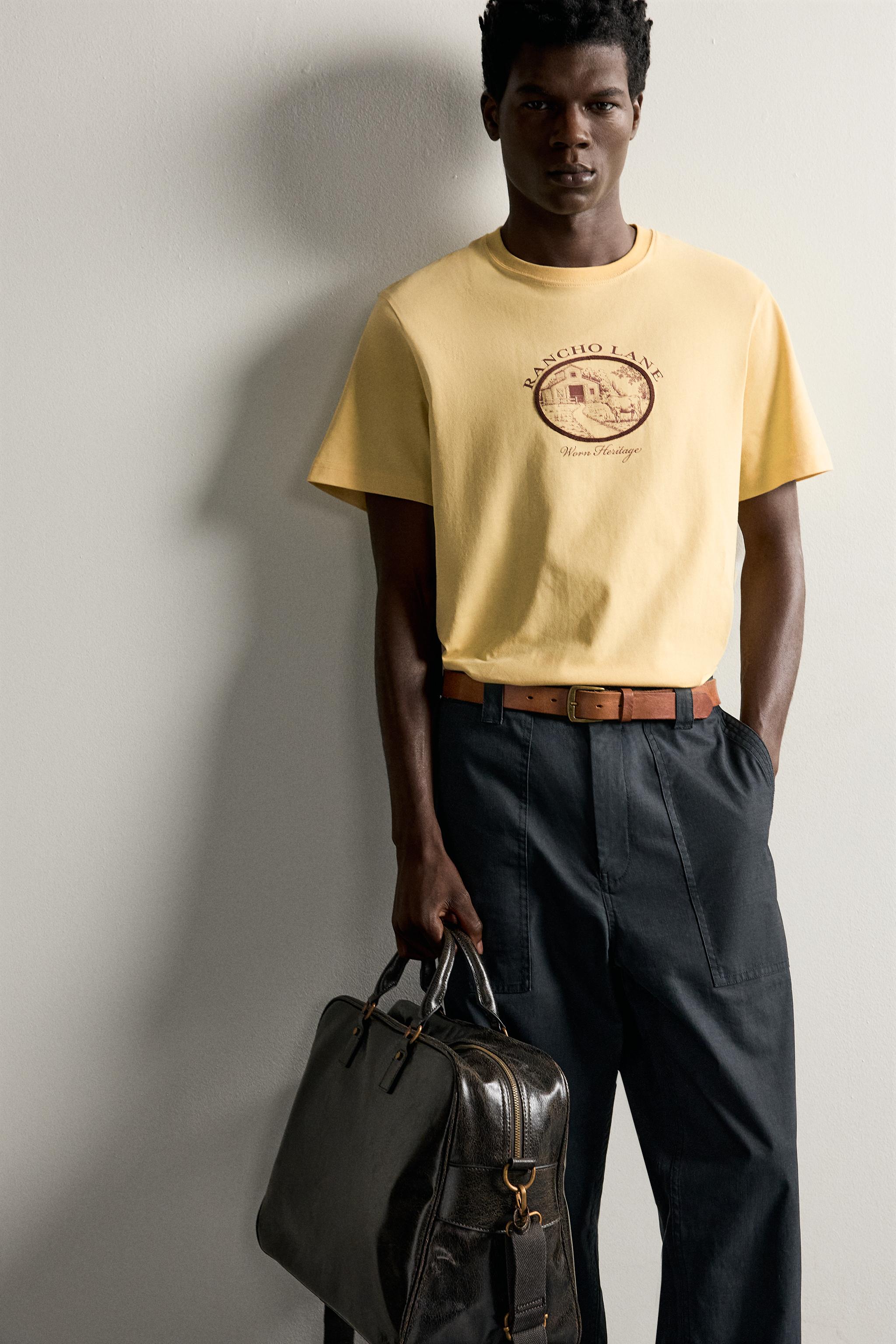 Мужские футболки Zara REGULAR FIT CONTRAST GRAPHIC T-SHIRT — фото 6