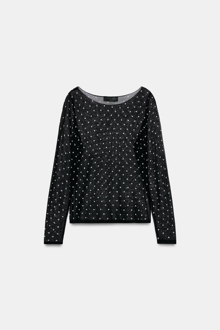 SEMI-SHEER KNIT DOT TOP