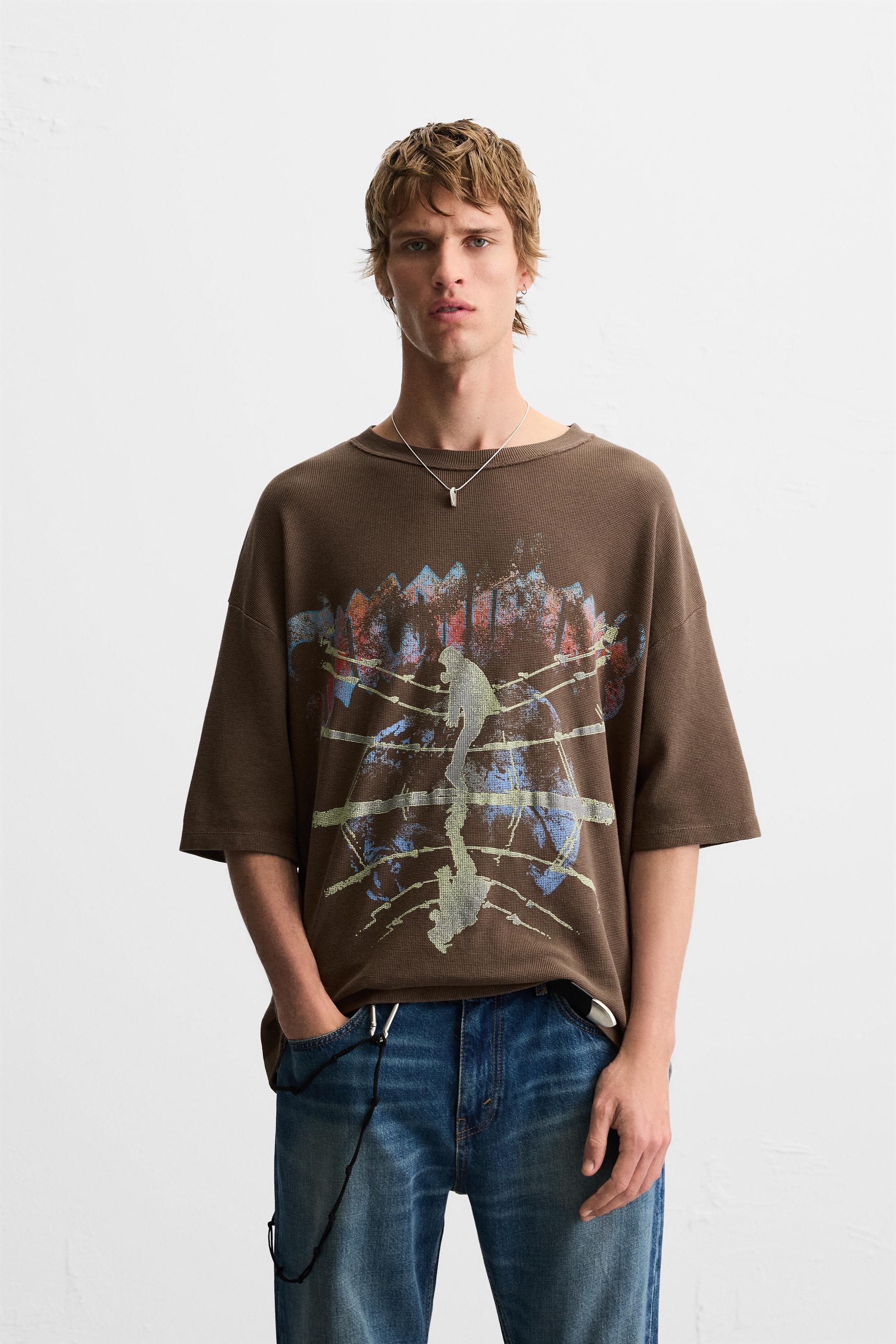PRINTED KNIT T-SHIRT - Brown | ZARA United States