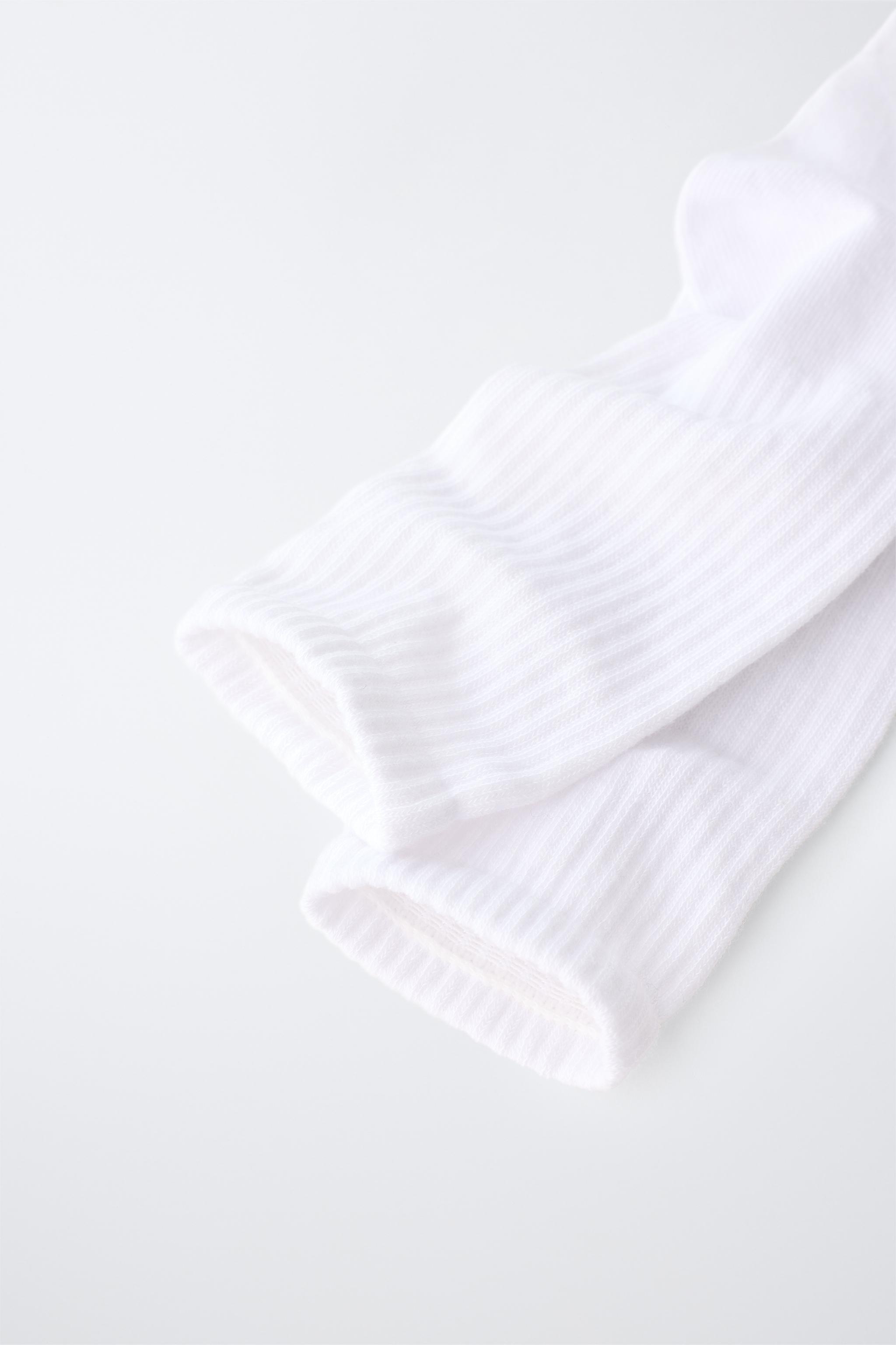 THREE-PACK RIBBED MID-CALF SOCKS — White