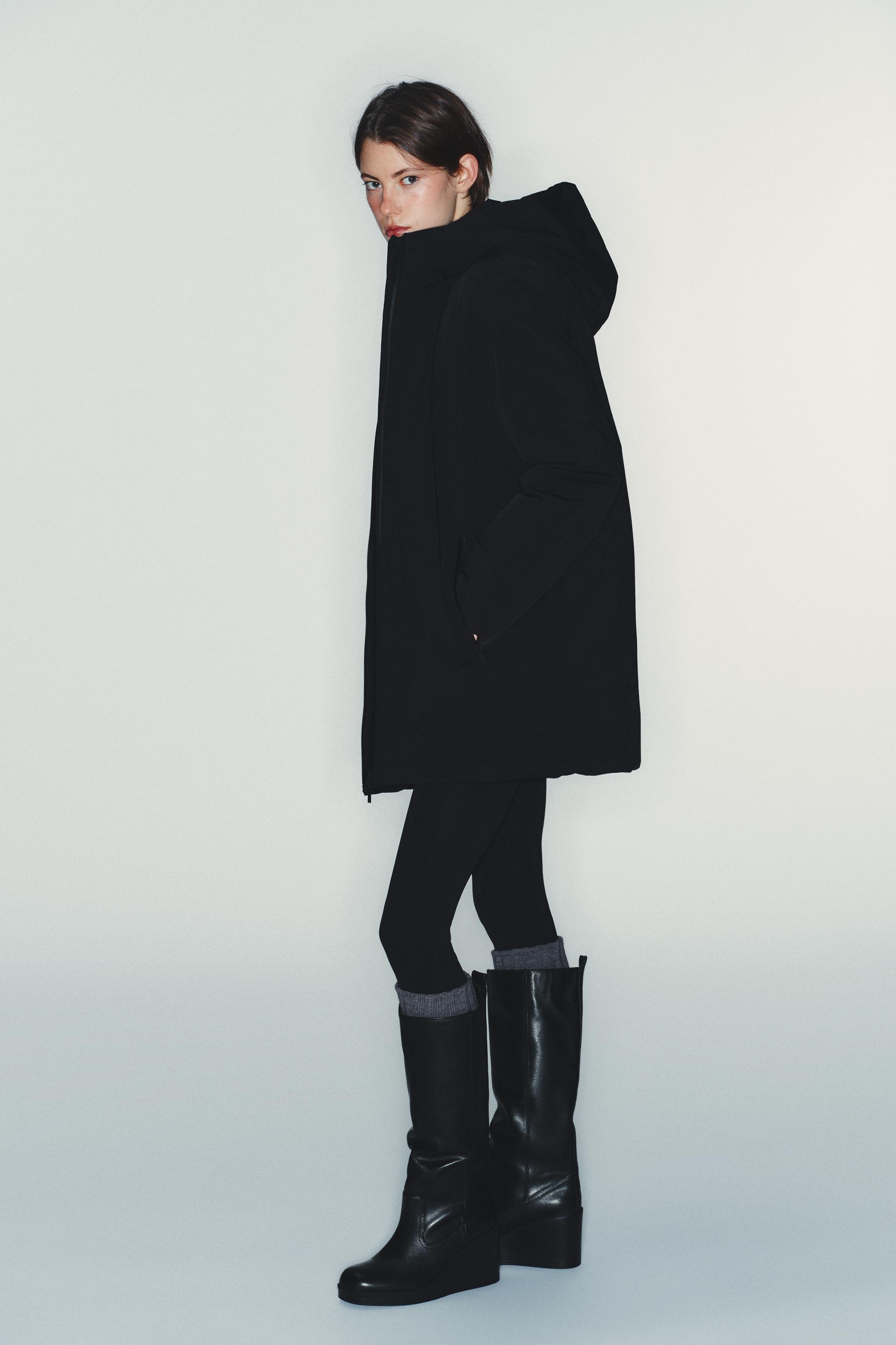 WATER REPELLENT WINDPROOF PUFFER JACKET WITH HOODIE - Black | ZARA