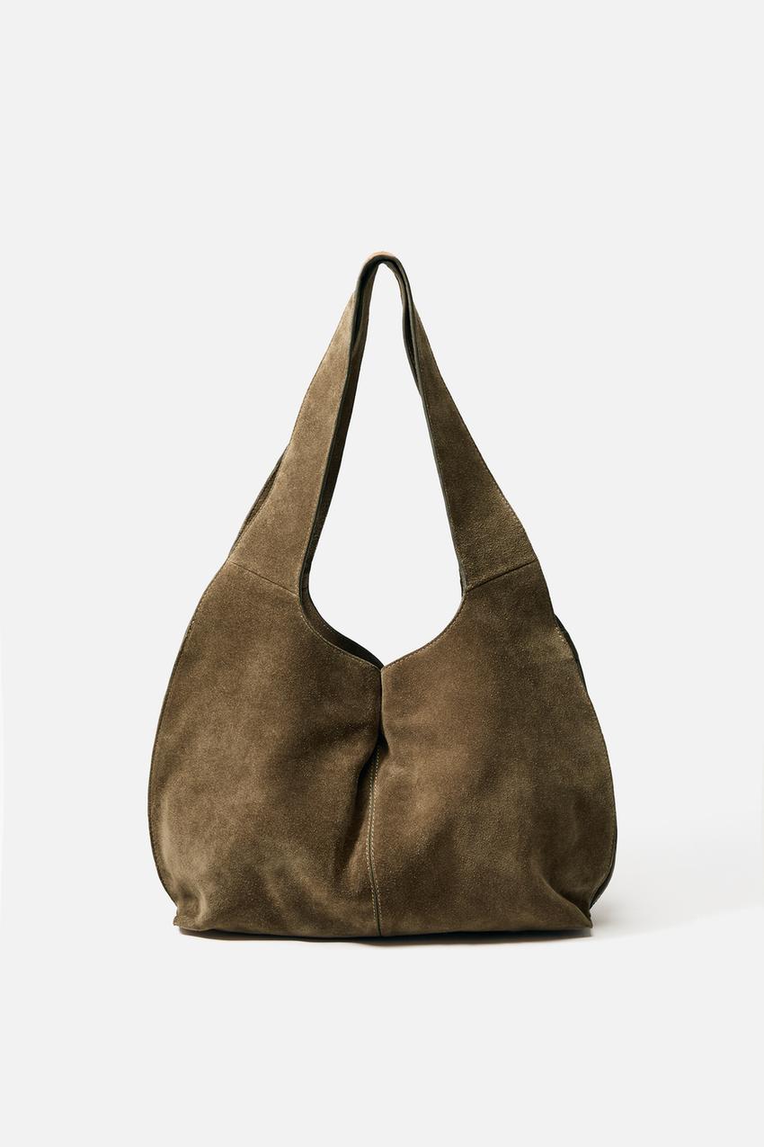 SPLIT SUEDE SHOULDER BAG - Green by Zara