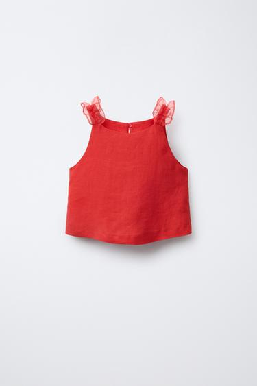 TOP DETALLE ORGANZA 100% LINO - Rojo de Zara