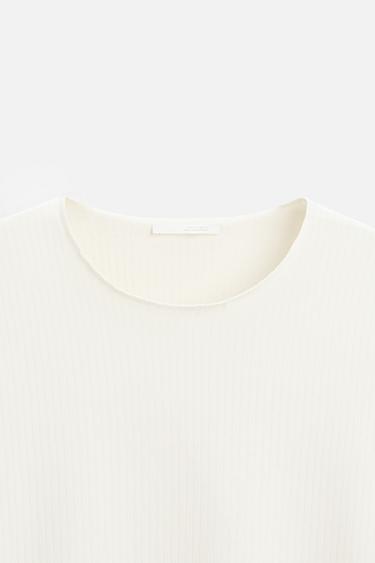 RIBBED TEXTURED T-SHIRT - Oyster-white by Zara - Image 7